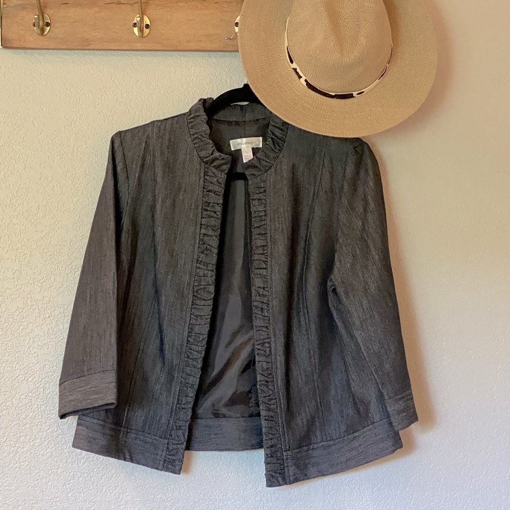 Chambray Blazer with Ruffle Detail